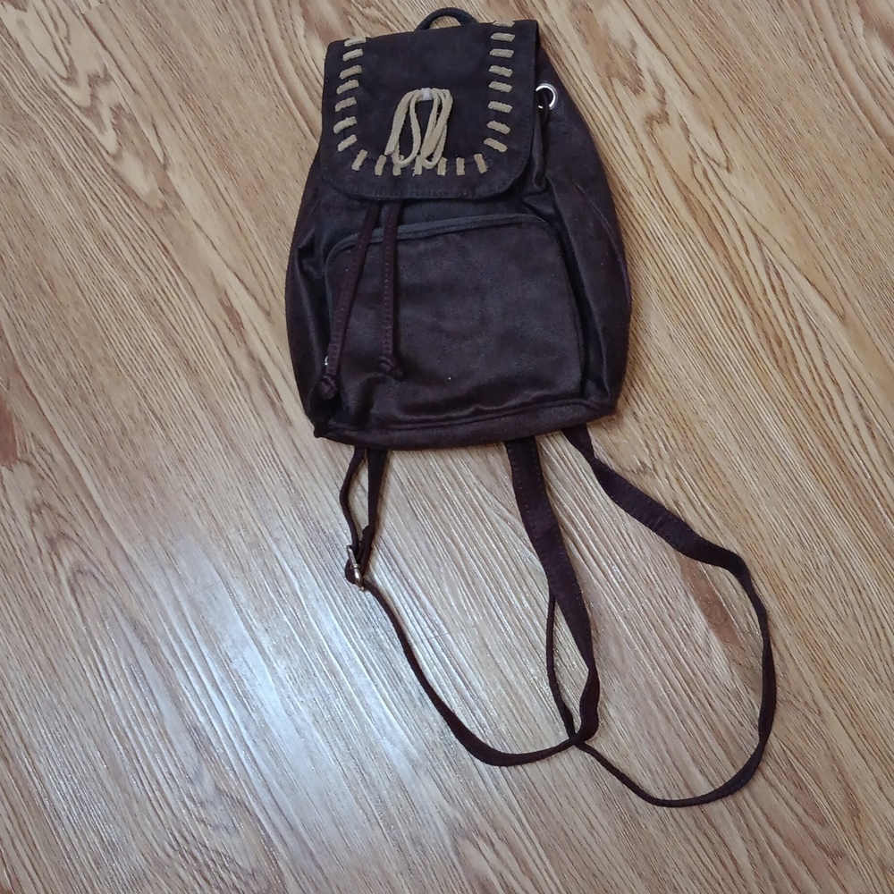 Faux Leather Boho Backpack Purse Brown Tan 11X8 Inch.